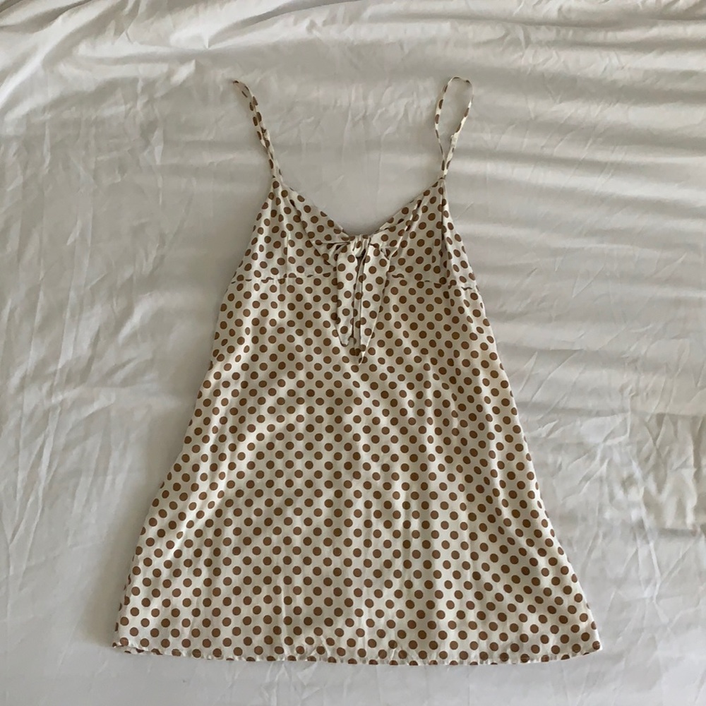 cream and brown polka dot mini dress